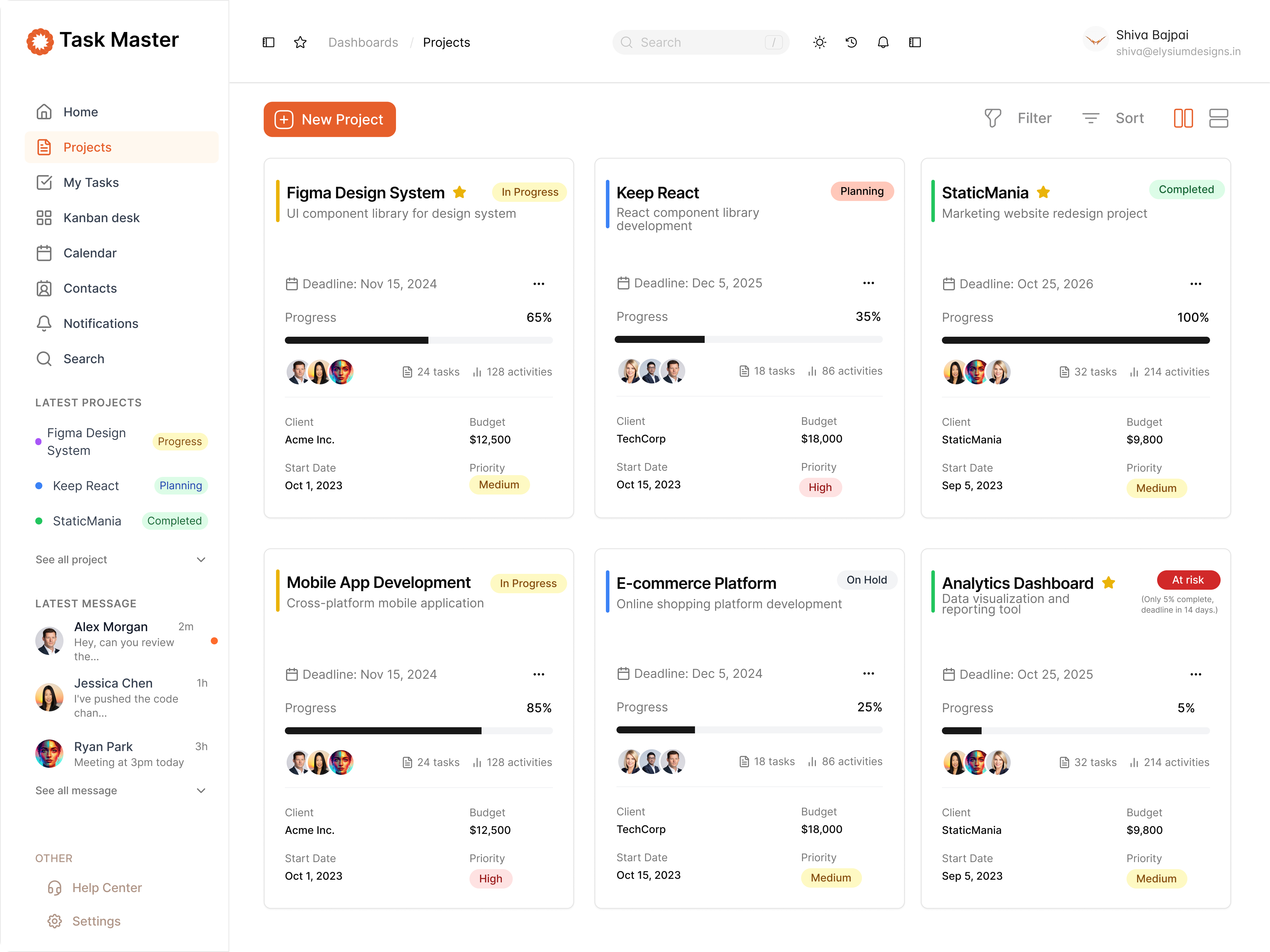Product dashboard UI
